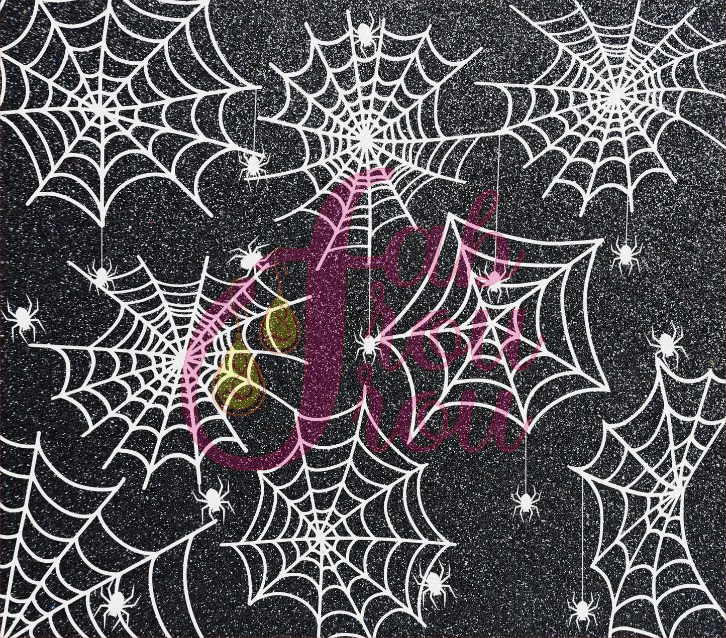 White Spiderweb on Black Glitter bg