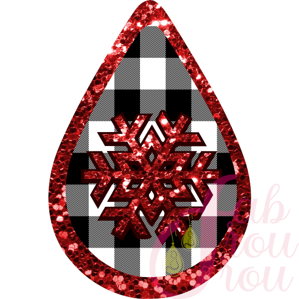 Red Glitter Snowflake on White Check