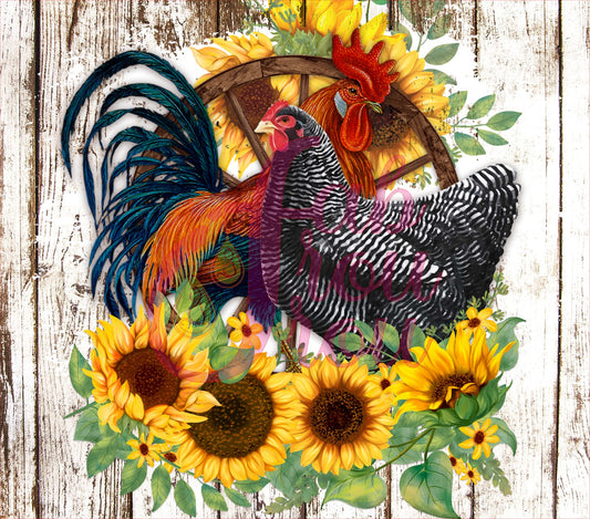 Chicken Duo on Wood 1